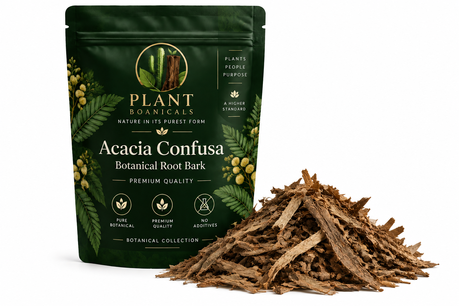 Plant Boanicals Acacia Confusa botanical collection featuring Acacia root bark materials and premium botanical presentation