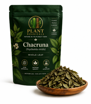 Plant Boanicals Chacruna Whole Leaf (Psychotria viridis) botanical collection featuring premium green pouch packaging and dried whole leaves