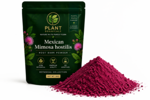 Plant Boanicals Mexican Mimosa Hostilis Root Bark Powder botanical collection featuring premium forest green packaging and fine pink-toned MHRB powder