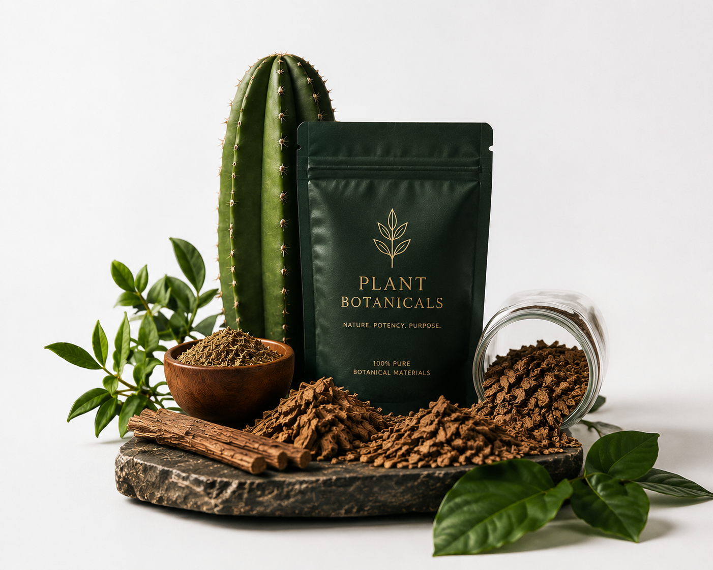 Plant Boanicals premium botanical collection featuring San Pedro cactus, Mimosa Hostilis root bark, and natural plant materials